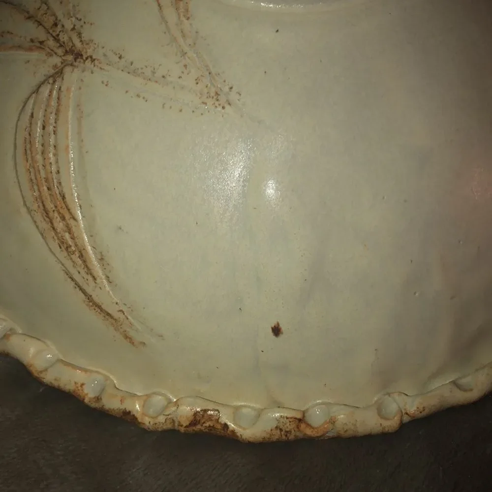 Vintage Hand Made Pottery Bowl Ivory Wheat Leaves